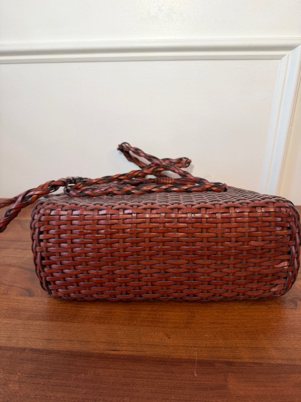 Talbots Woven Leather Crossbody Bag, Rich Brown; Magnetic Close, Braided Straps - Picture 8 of 16